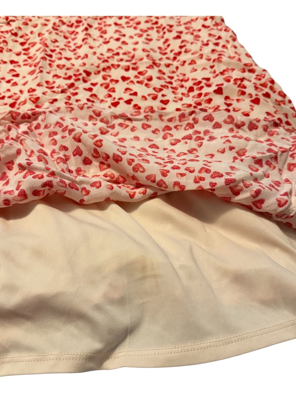 Fully Lined~Cream Dress w/ Red Hearts Very Elegant & Sexy ~Sleeveless w/ Ruffles - Picture 6 of 7